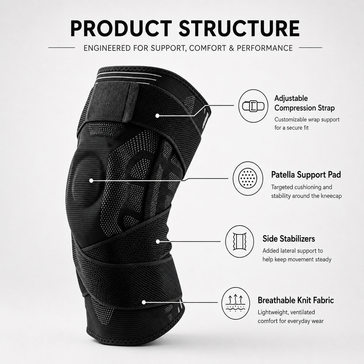 Tevanly Adjustable Compression Knee Brace